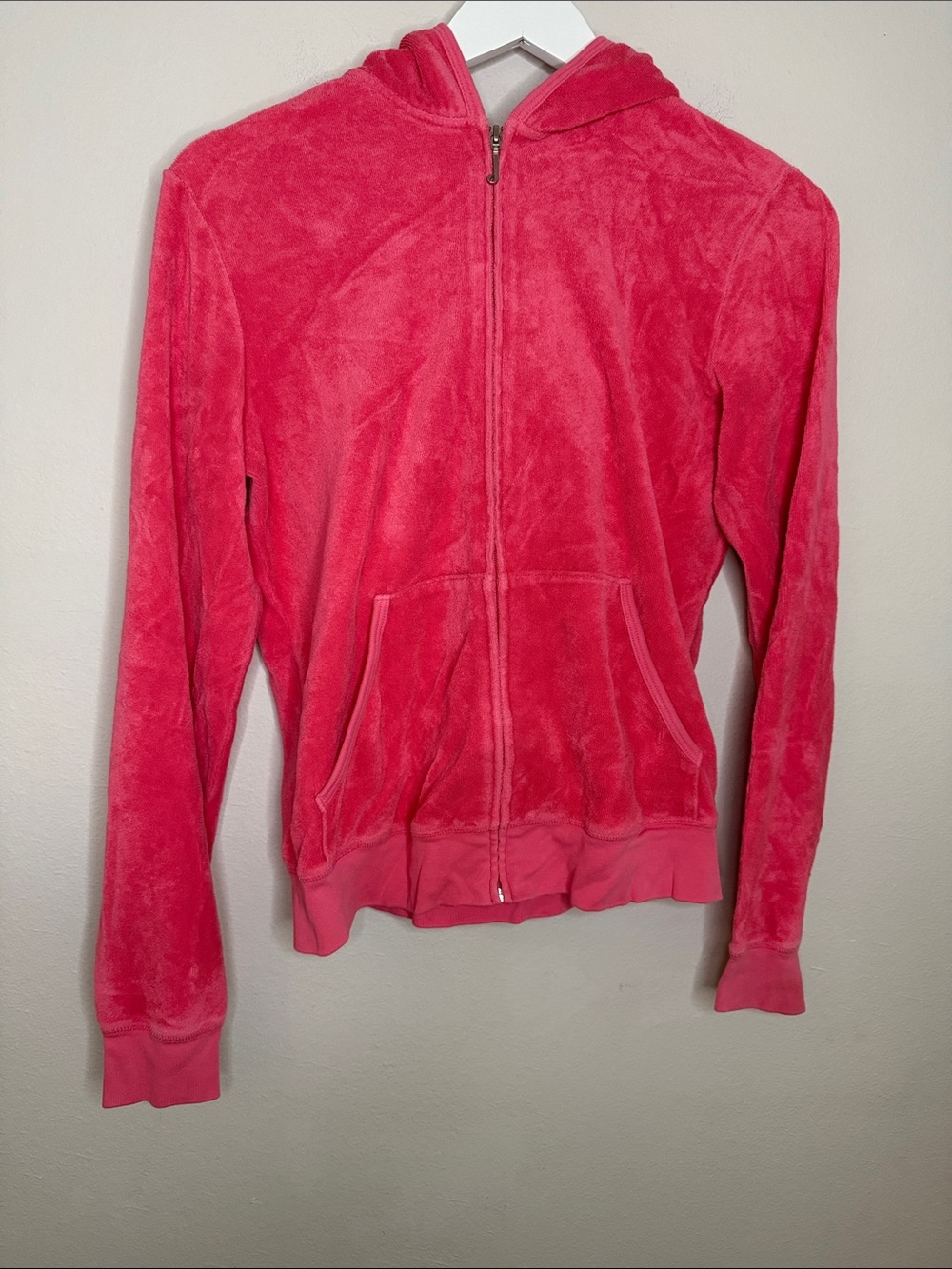 Vintage Juicy Couture Pink Terry Cloth Zip Up Hoodie Jacket Size XL - L1198